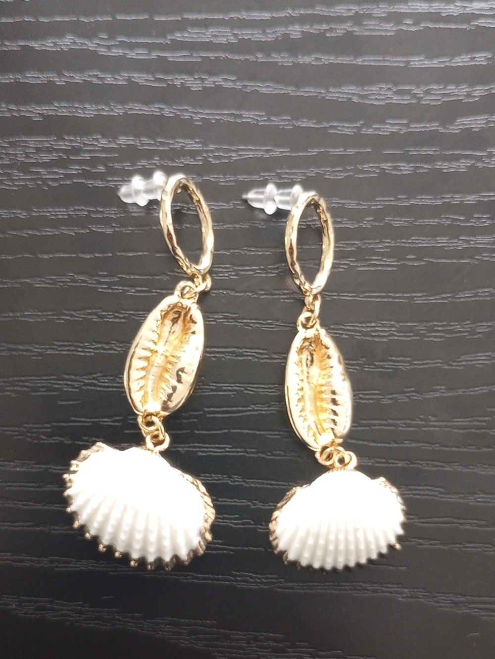 Golden White Seashell Drop Dangle Earrings Summer Vacation Travel Beach